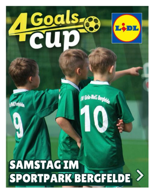 „4 Goals Cup“ powered by Lidl! ⚽️💚

Am Samstag wird der Sportpark zur großen Fußballbühne! Unsere F-Junioren laden zum Heimturnier und freuen sich auf spannende Duelle mit Blau-Weiß Hohen Neuendorf, FC 98 Hennigsdorf und Forst Borgsdorf.

👉🏼 Neben jeder Menge Jugendfußball wartet auch abseits des Platzes einiges auf euch. 

Kommt vorbei, feuert die Kids an und erlebt einen tollen Fußballtag im Sportpark! 💚🤍

#bergfelderfamilie